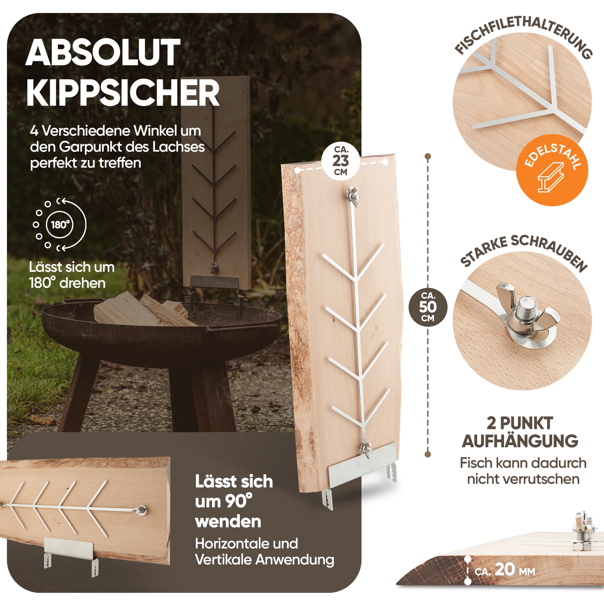 Flammlachsbrett 2er Set Buche Rustikal – echt stark 