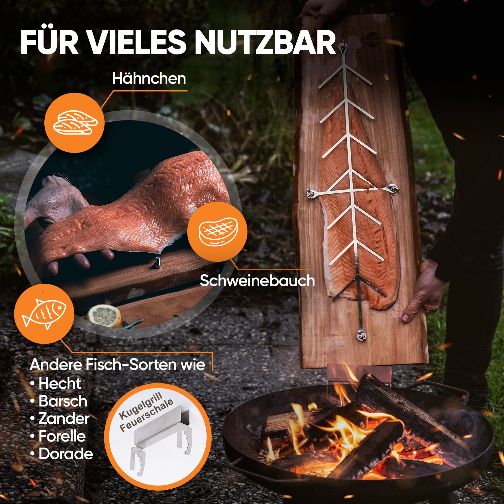 Flammlachsbrett Lärche Rustikal XXL – extra groß & stark