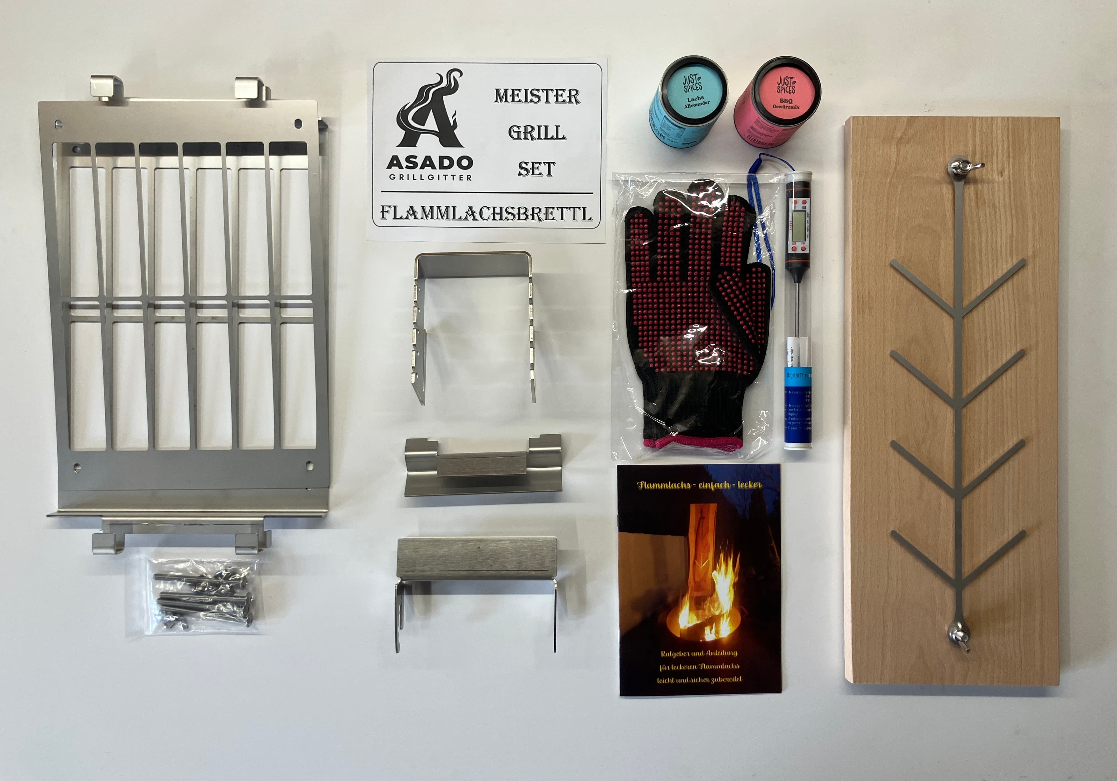 Asado Grillgitter Meisterset – Geschenk mit Flammlachsbrett