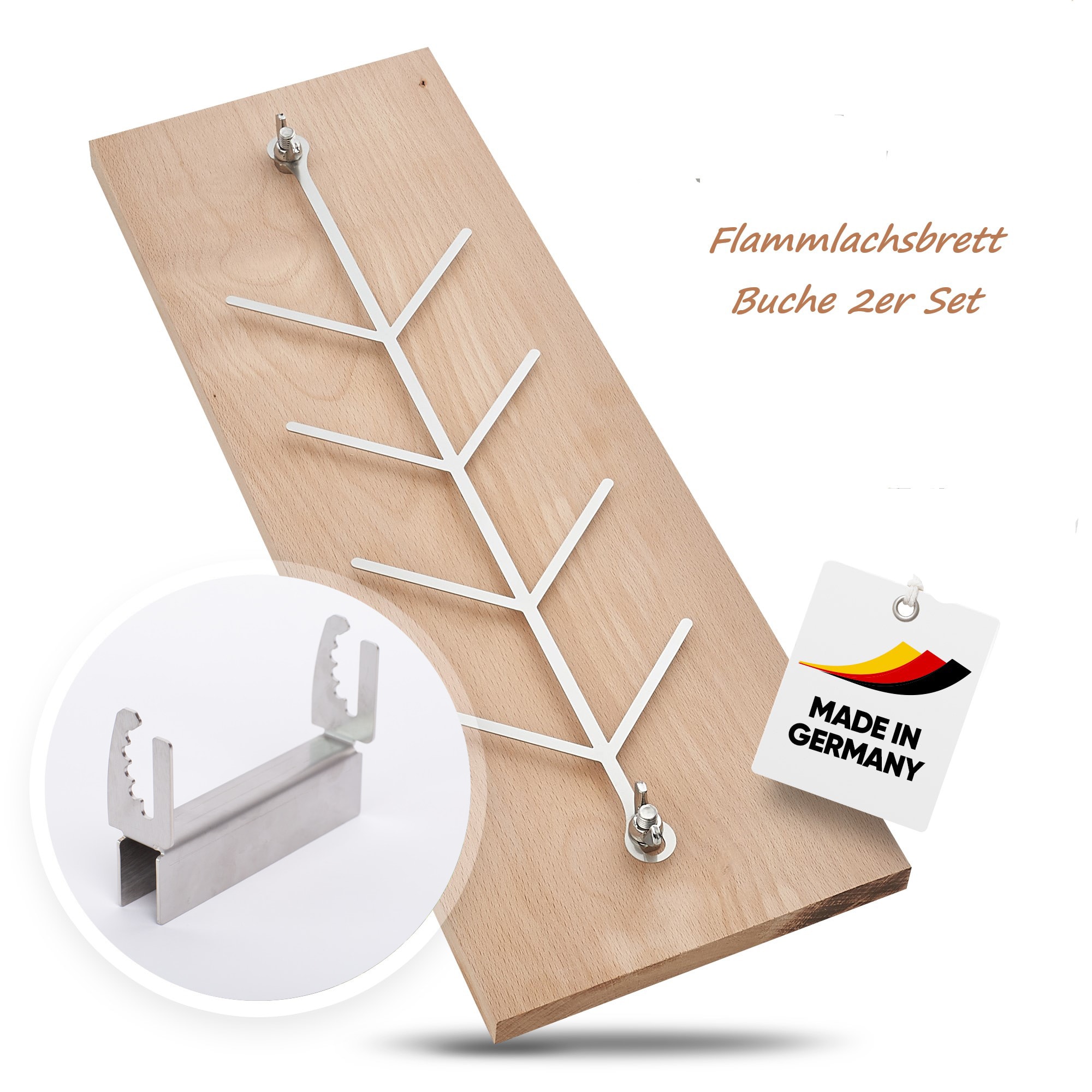 Flammlachsbrett 2er Set Buche Standard – doppelt stark