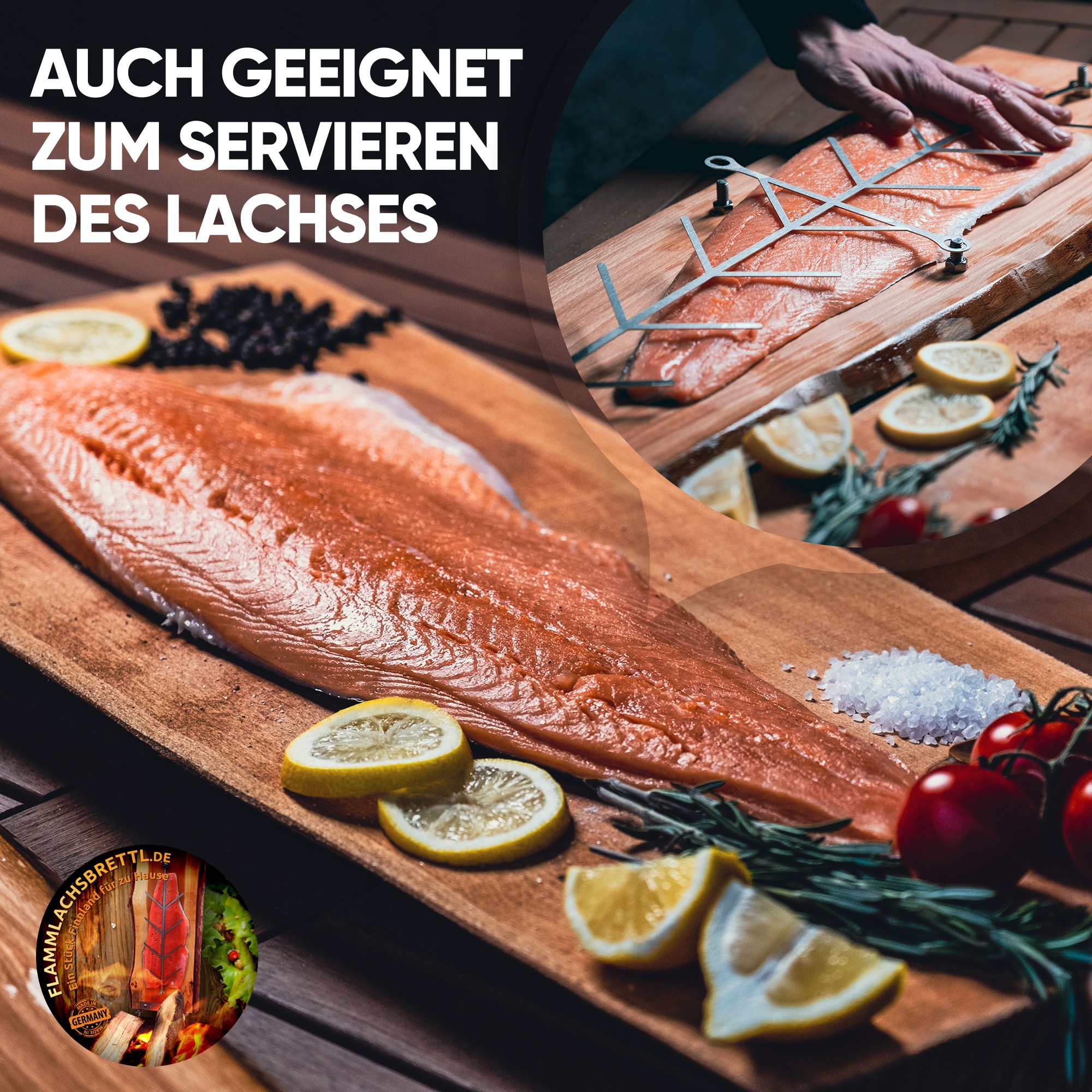 Flammlachsbrett Buche Rustikal – natürlich & robust