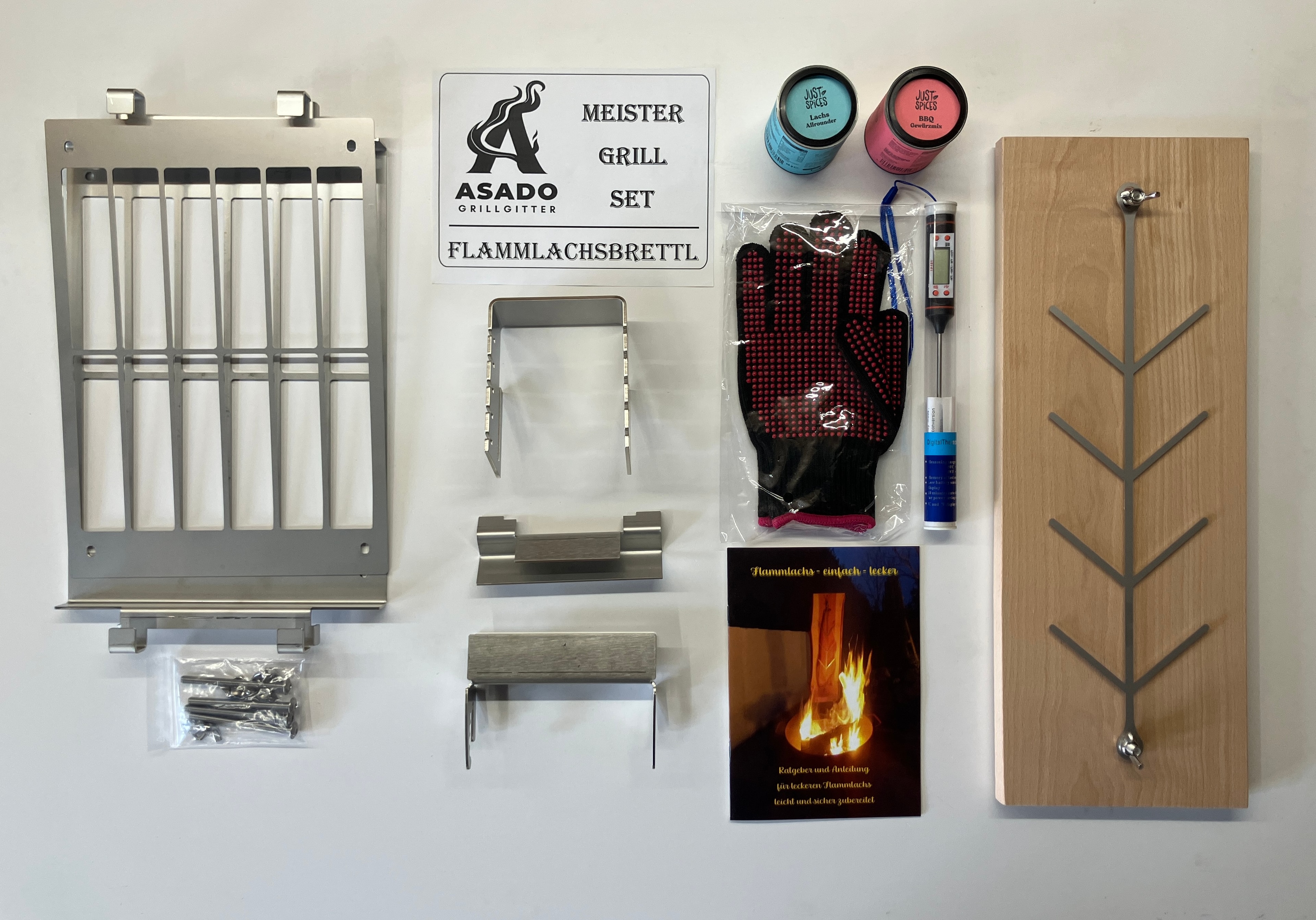 Asado Grillgitter Meisterset – Geschenk mit Flammlachsbrett
